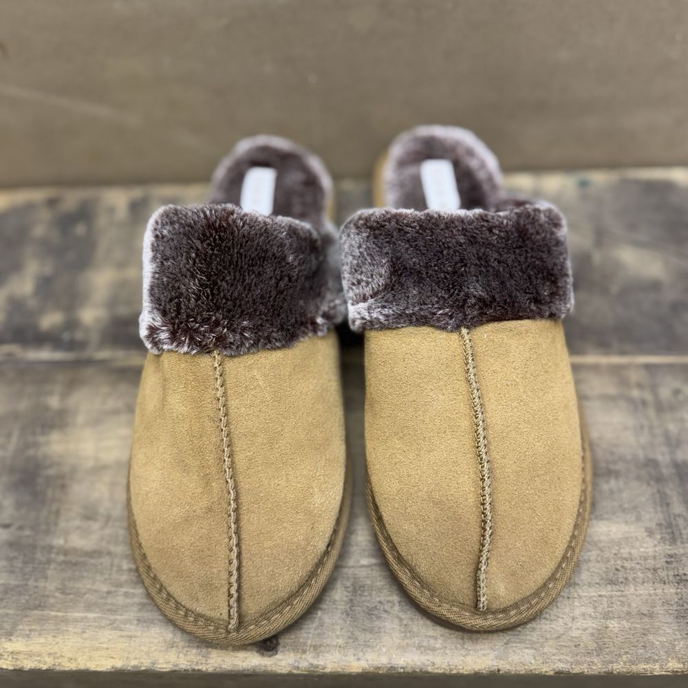 Serra Women's Size 9/10 Brown Genuine Suede Leather‎ Faux Fur Slippers